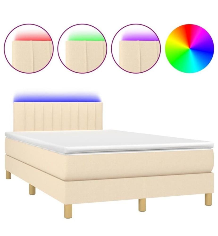 Boxspringbett mit Matratze & LED Creme 120x200 cm Stoff