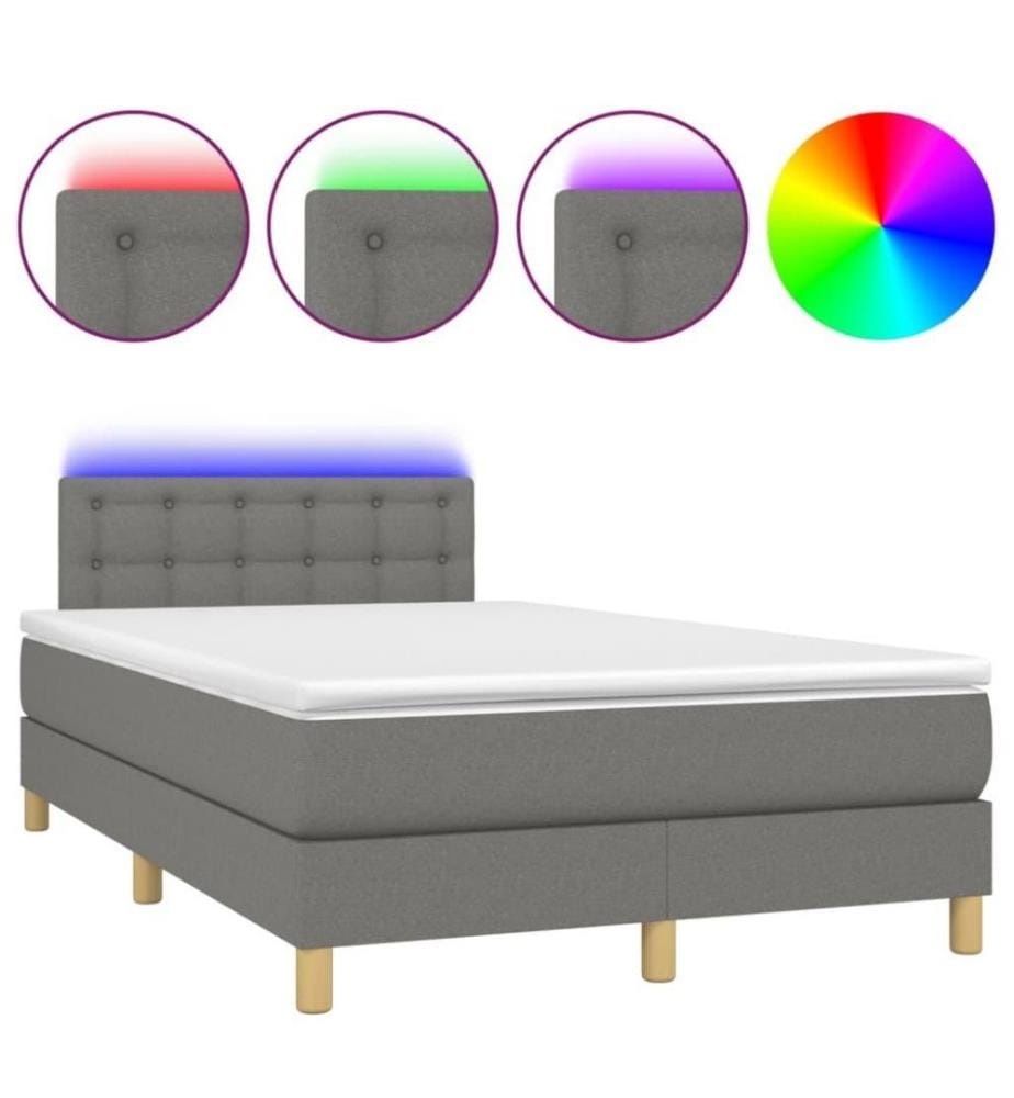 Boxspringbett mit Matratze & LED Dunkelgrau 120x200 cm Stoff