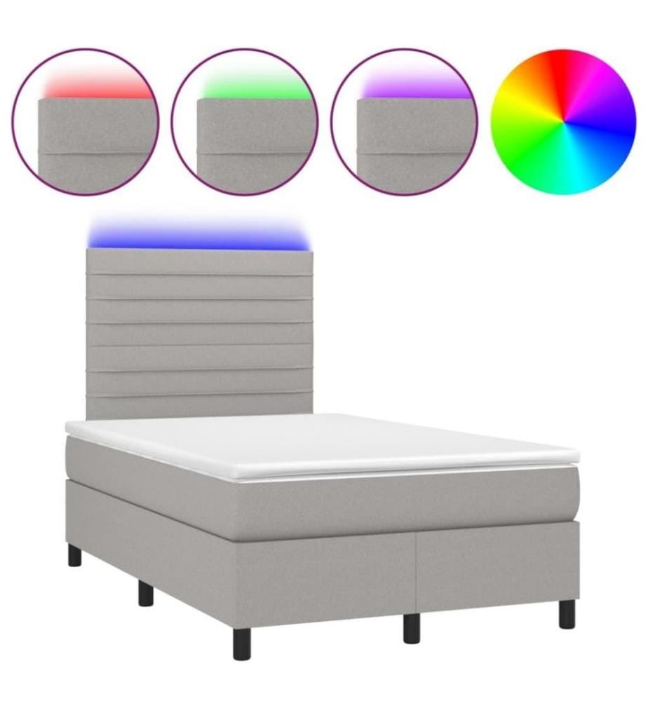 Boxspringbett mit Matratze & LED Hellgrau 120x200 cm Stoff