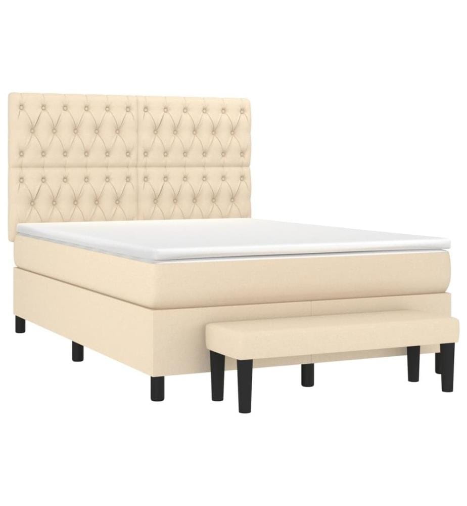 Sommier à lattes de lit avec matelas Crème 140x190 cm Tissu