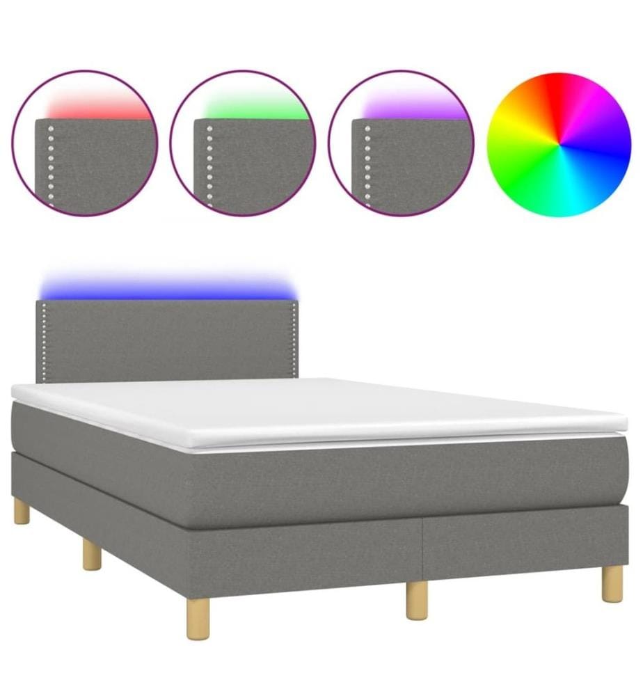 Boxspringbett mit Matratze & LED Dunkelgrau 120x190 cm Stoff