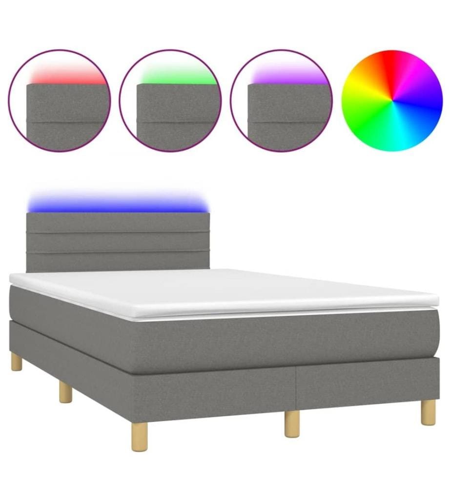 Boxspringbett mit Matratze & LED Dunkelgrau 120x190 cm Stoff
