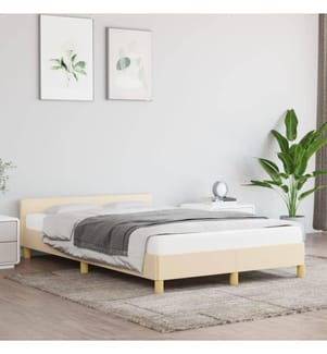 Bettgestell mit Kopfteil Creme 120x200 cm Stoff