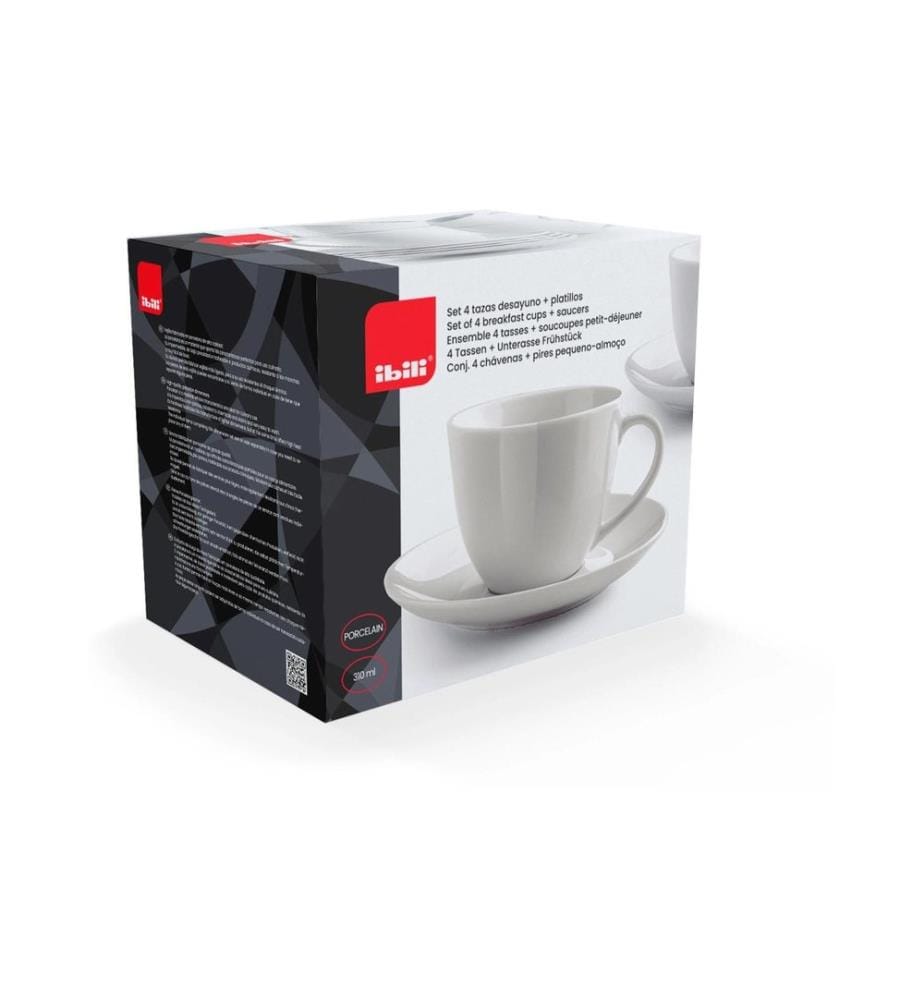 IBILI - Set de tasses avec soucoupe Castilla 310 ml, 4 Pièce/s, Blanc