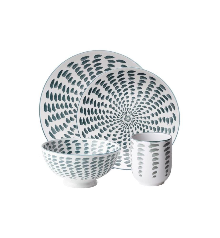 Lunasol - Set d'assiettes Elements Asia Water 24 pcs. gris/blanc