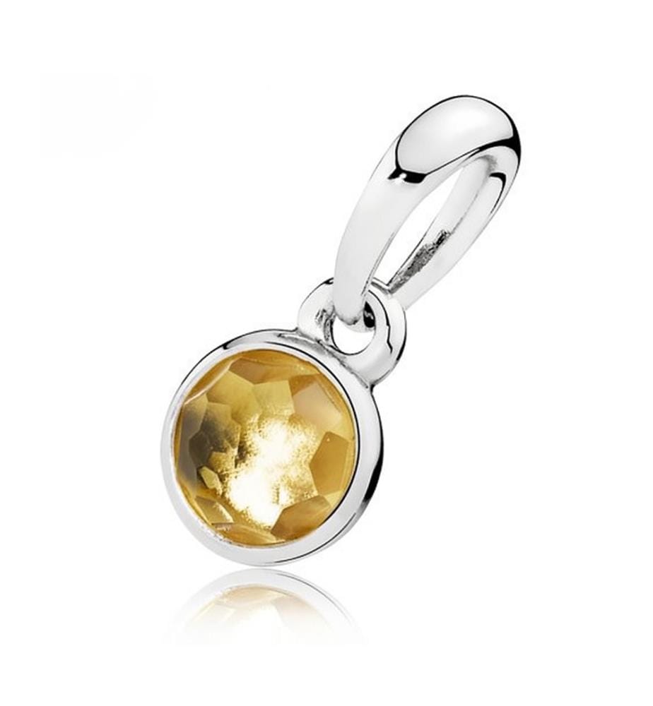 Silver Charm Pendant With Citrine - Silver and Yellow