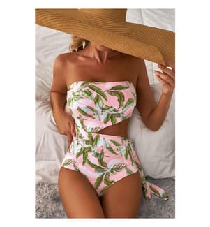 Maillot de bain une pièce dos nu asymétrique découpé rose tropical - Rose