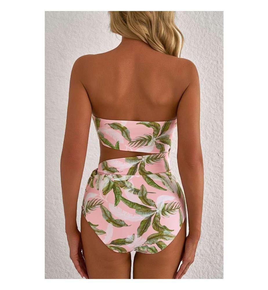Maillot de bain une pièce dos nu asymétrique découpé rose tropical - Rose