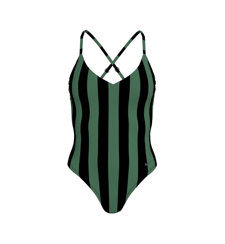 Maillot de Bain Une-Pièce Col V à rayures - Noir