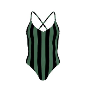 Maillot de Bain Une-Pièce Col V à rayures - Noir