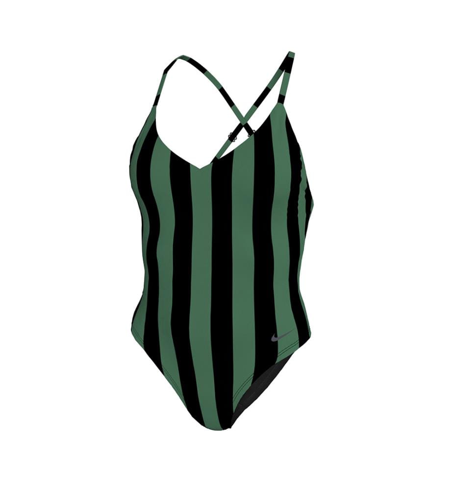 Maillot de Bain Une-Pièce Col V à rayures - Noir