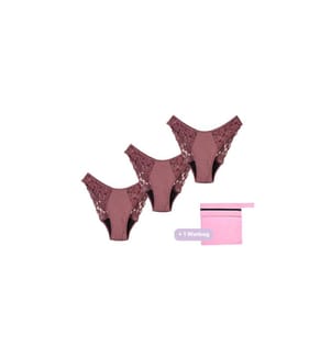 Set de 3 Culottes Menstruelles en Dentelle + Wetbag - Bordeaux