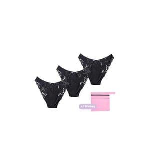 Set de 3 Culottes Menstruelles en Dentelle + Wetbag - Noir