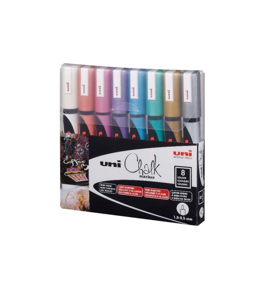 UNI - Marqueur craie liquide UNI - CHALK 1.8-2.5 mm Métallique Assorti 8 pièces