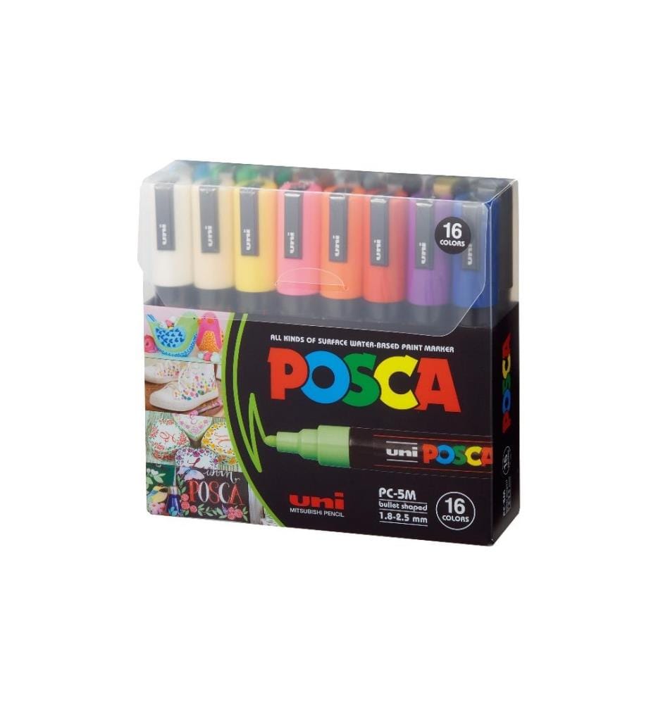 UNI - Marqueur indélébile POSCA 1.8 - 2.5 mm, 16 pièces