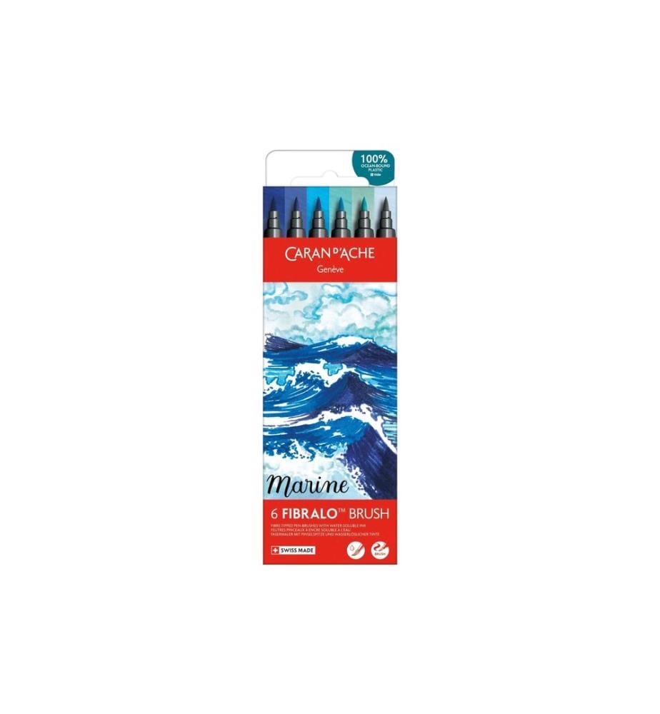 Caran d'Ache Crayon feutre Set Fibralo Brush Marine avec 6 couleurs