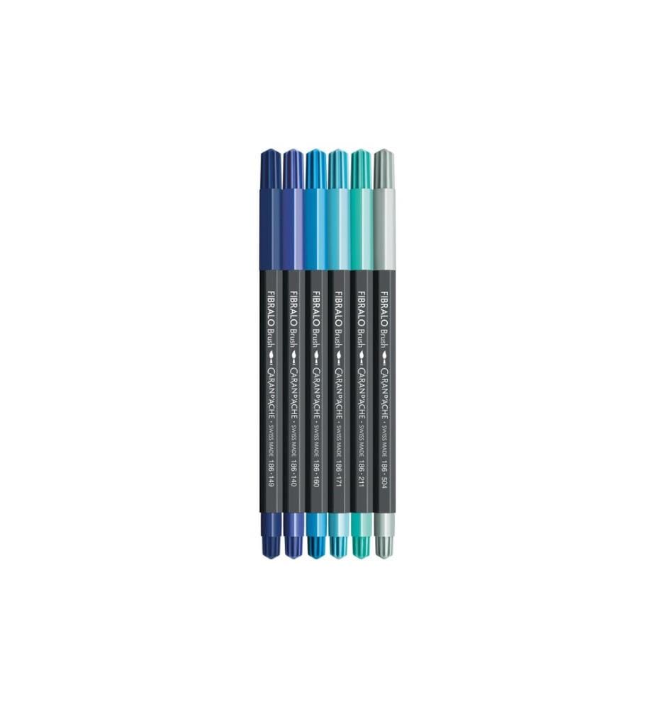 Caran d'Ache Crayon feutre Set Fibralo Brush Marine avec 6 couleurs