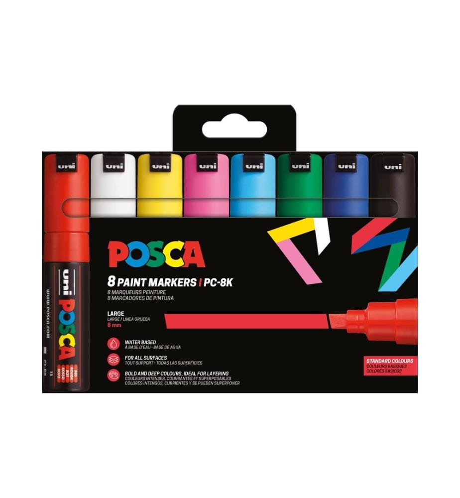 Marqueur permanent Uni POSCA 8 mm, 8 pièces
