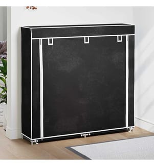 Stoff Schuhschrank mit Abdeckung 115 x 28 x 110 cm Schwarz