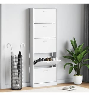 Schuhschrank mit 5 Schuhkippern Weiss Holz