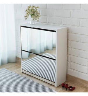 Schuhschrank mit 2 Fächern Spiegel Weiss 63x17x67 cm