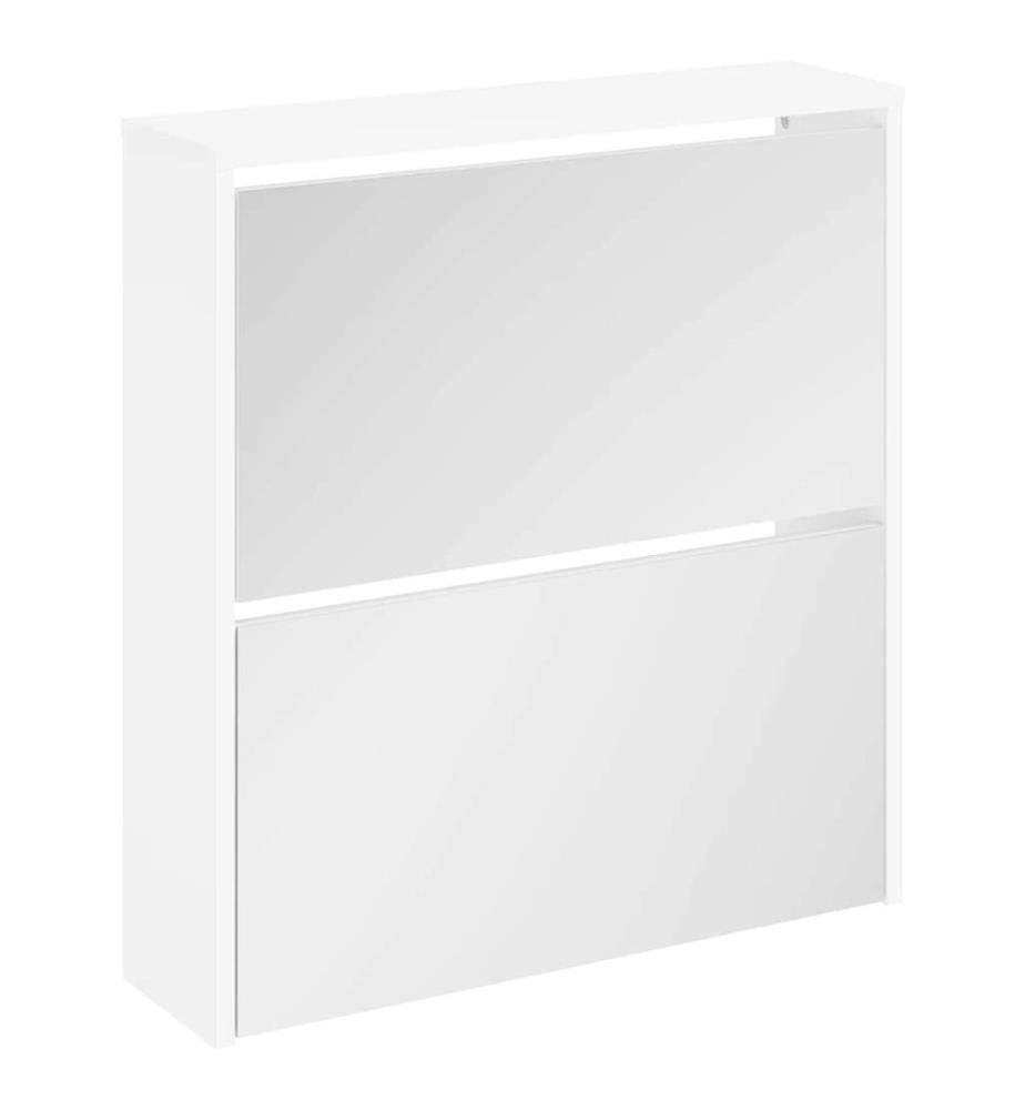 Schuhschrank mit 2 Fächern Spiegel Weiss 63x17x67 cm