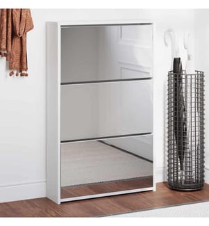 Schuhschrank mit 3 Fächern Spiegel Weiss 63x17x102,5 cm