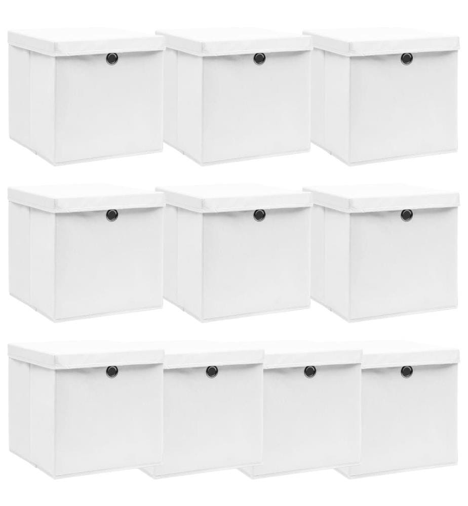 Aufbewahrungsboxen mit Deckeln 10 Stk. Weiss 32x32x32 cm Stoff