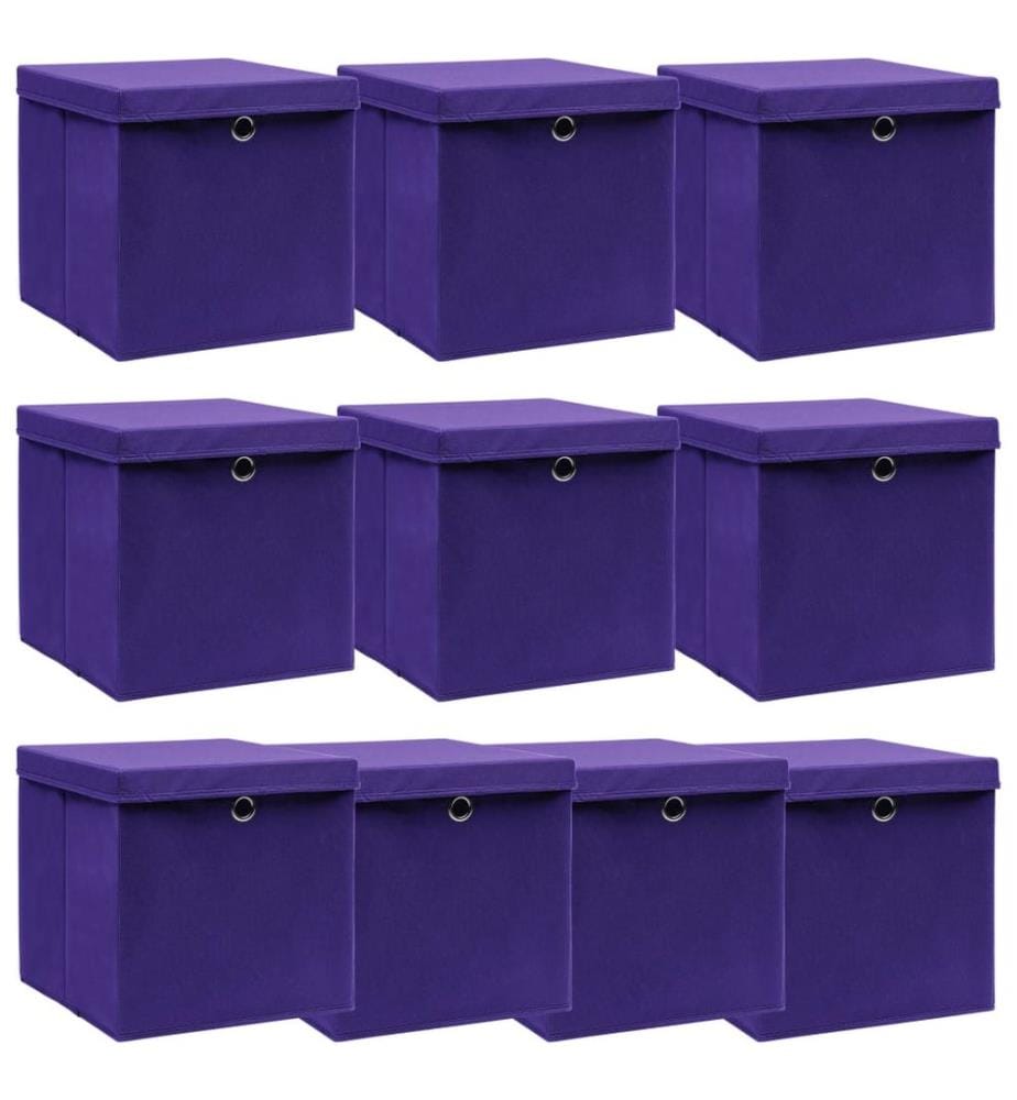 Aufbewahrungsboxen mit Deckeln 10 Stk. Lila 32x32x32 cm Stoff