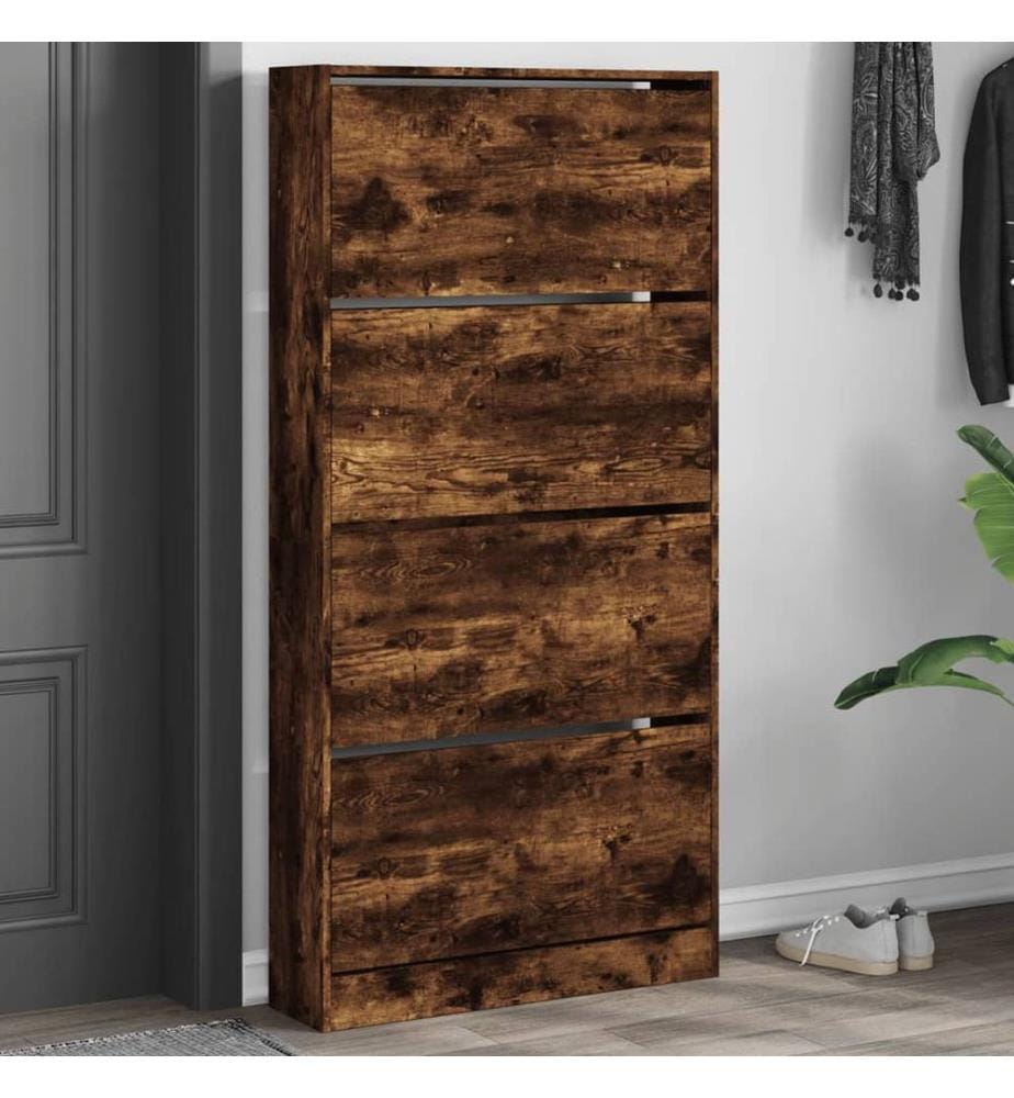 Schuhschrank mit 4 Klappen Räuchereiche 80x21x163,5 cm