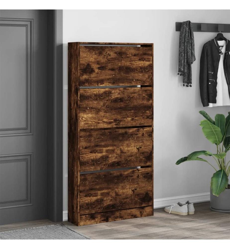 Schuhschrank mit 4 Klappen Räuchereiche 80x21x163,5 cm