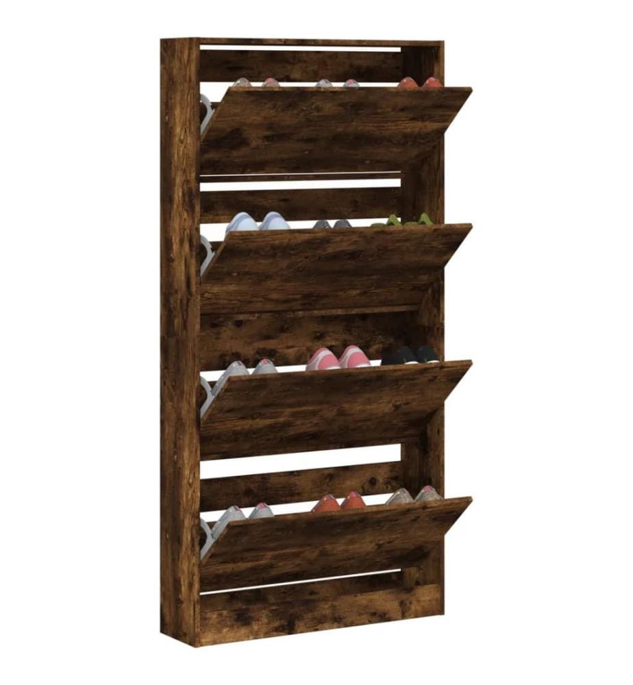 Schuhschrank mit 4 Klappen Räuchereiche 80x21x163,5 cm