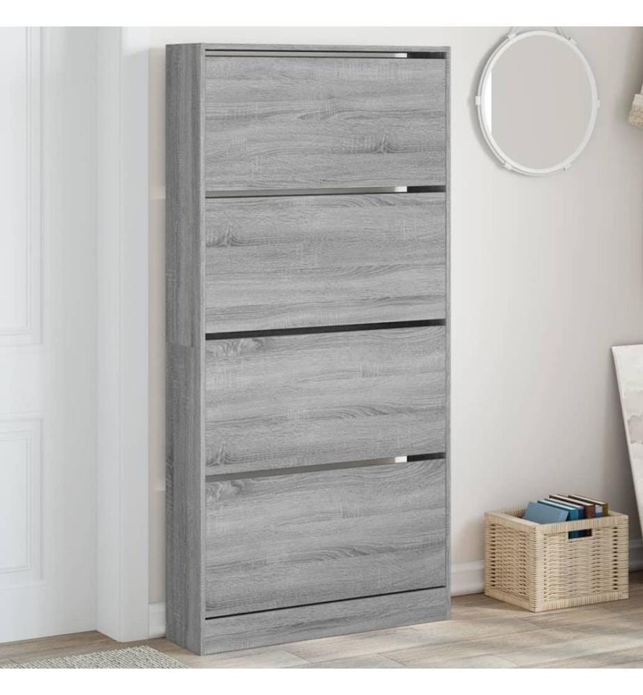 Schuhschrank mit 4 Klappen Grau Sonoma 80x21x163,5 cm