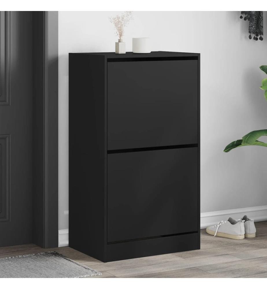Schuhschrank mit 2 Klappen Schwarz 60x42x108 cm