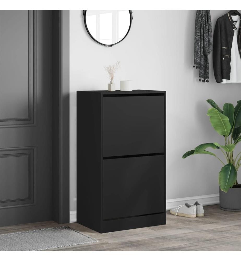 Schuhschrank mit 2 Klappen Schwarz 60x42x108 cm