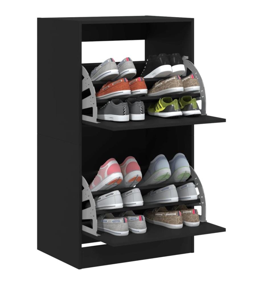 Schuhschrank mit 2 Klappen Schwarz 60x42x108 cm