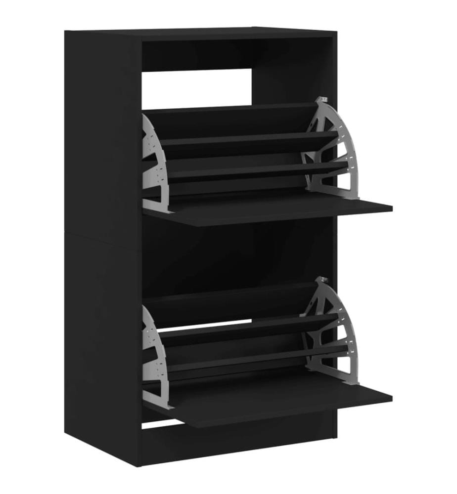 Schuhschrank mit 2 Klappen Schwarz 60x42x108 cm