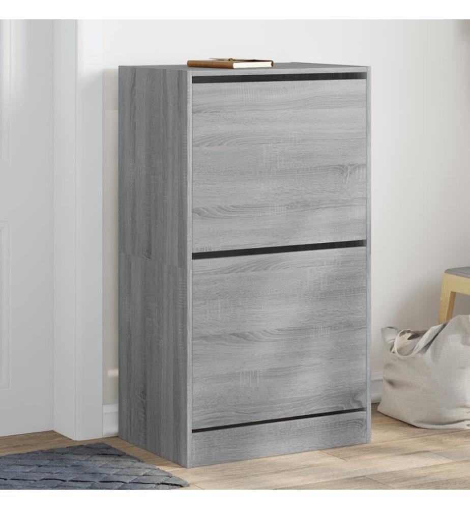 Schuhschrank mit 2 Klappen Grau Sonoma 60x42x108 cm