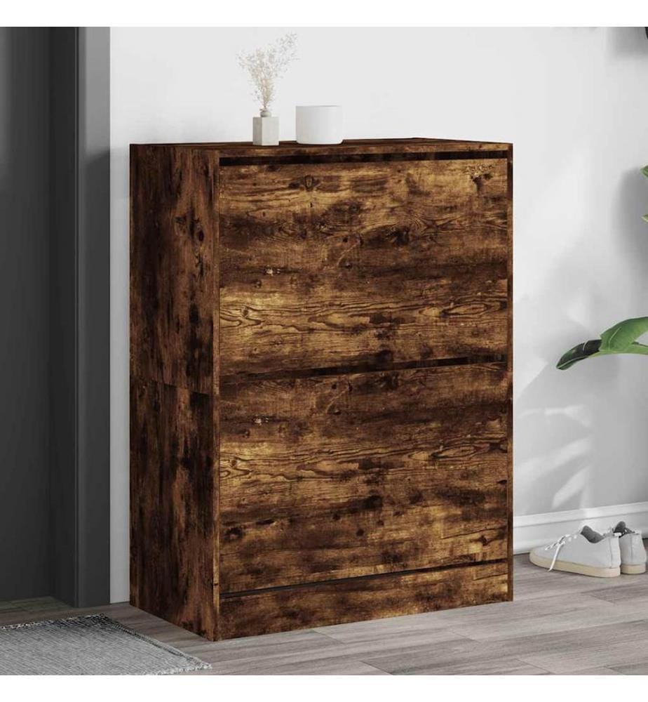 Schuhschrank mit 2 Klappen Räuchereiche 80x42x108 cm