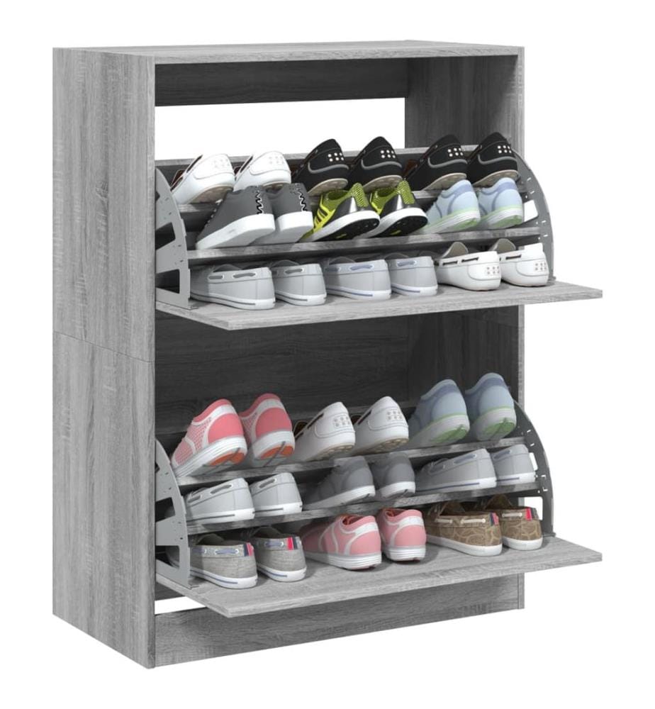 Schuhschrank mit 2 Klappen Grau Sonoma 80x42x108 cm