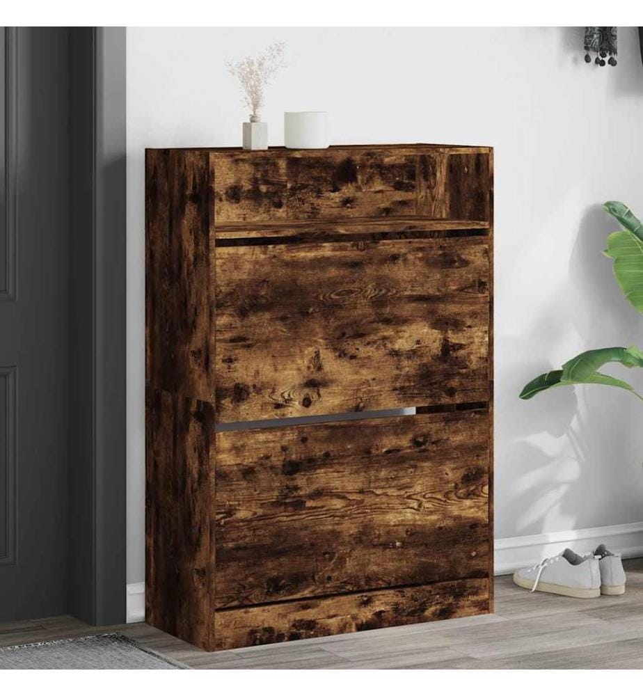 Schuhschrank mit 2 Klappen Räuchereiche 80x34x116 cm