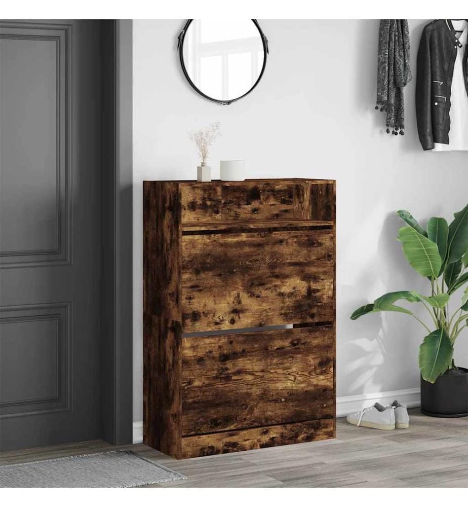 Schuhschrank mit 2 Klappen Räuchereiche 80x34x116 cm