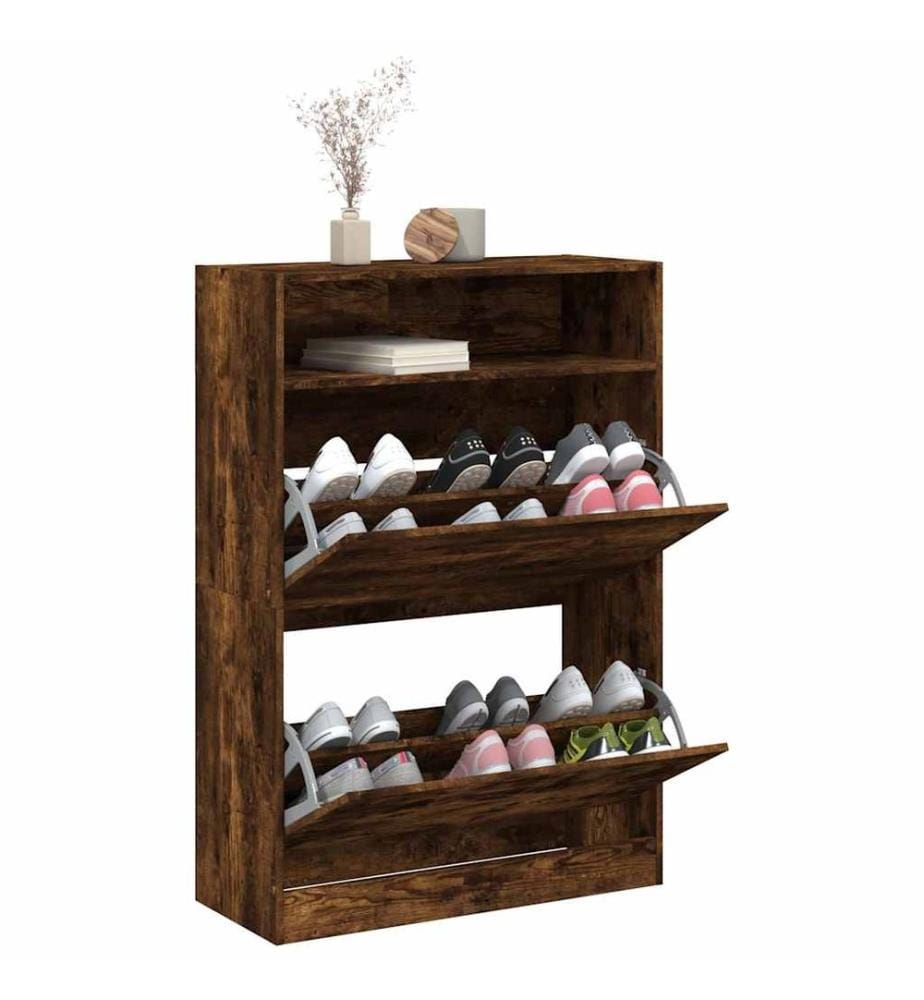 Schuhschrank mit 2 Klappen Räuchereiche 80x34x116 cm