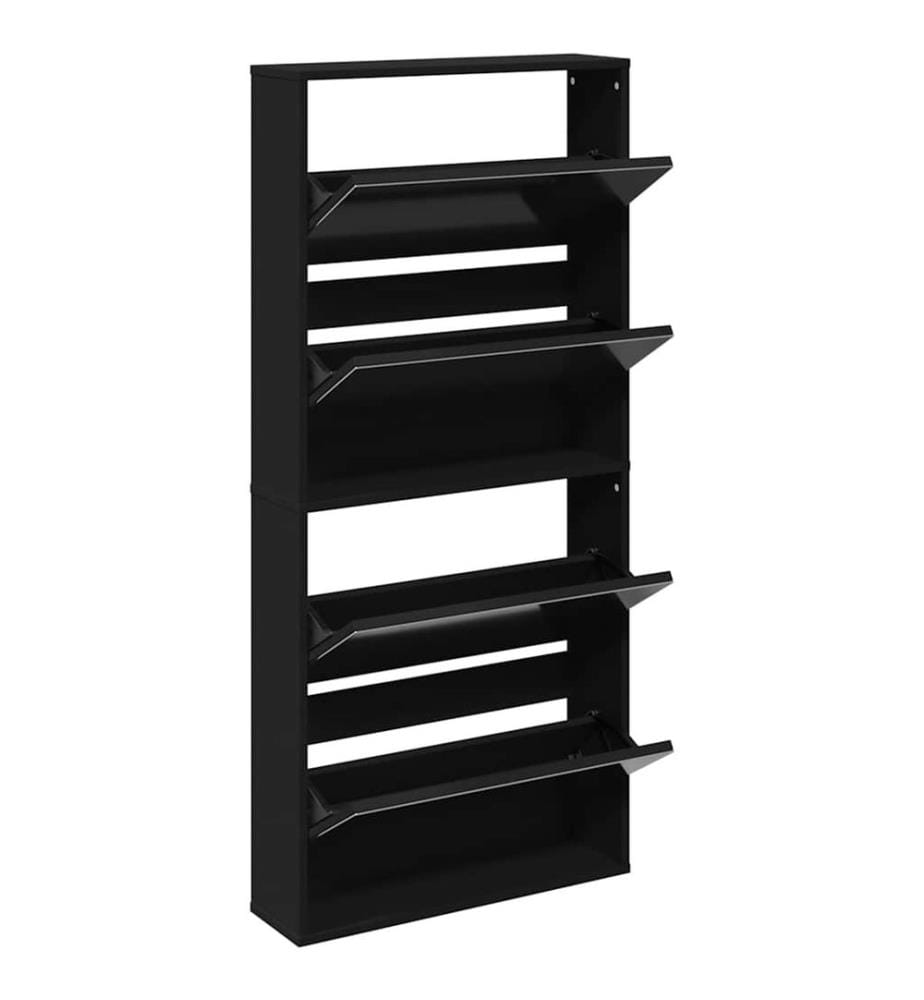Schuhschrank mit Spiegel 4 Fächer Schwarz 63x17x134 cm