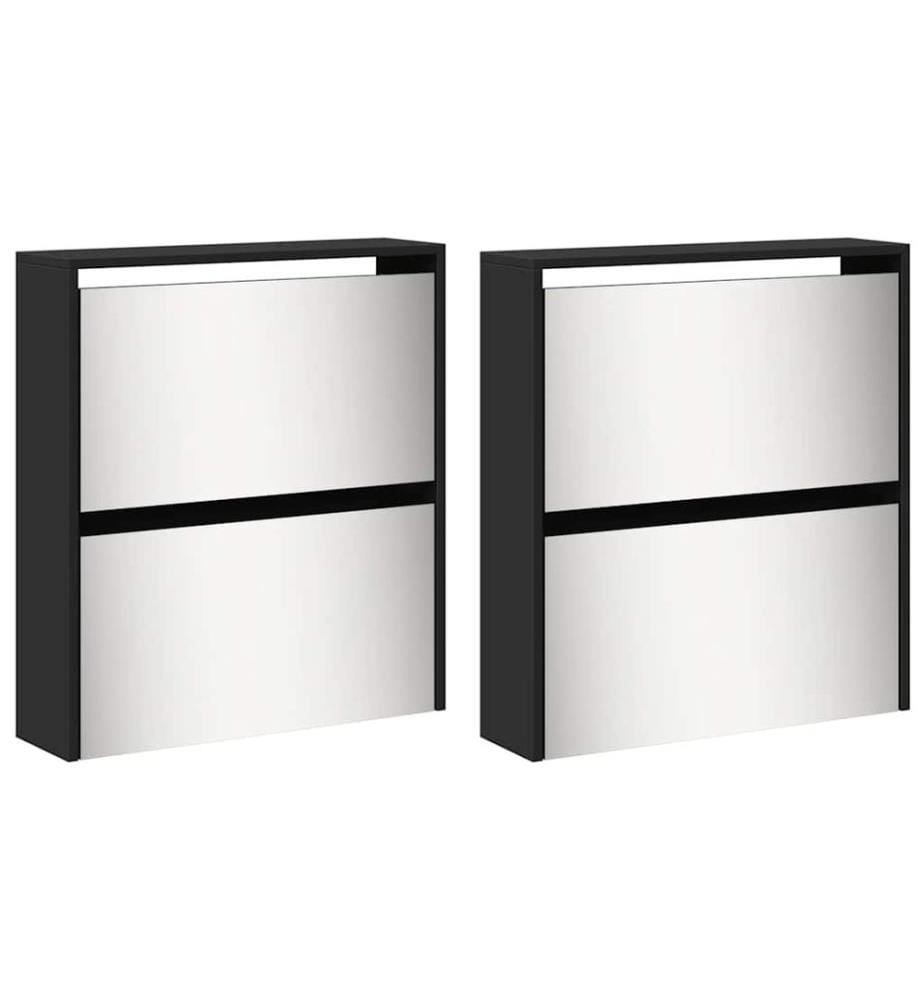 Schuhschrank mit Spiegel 4 Fächer Schwarz 63x17x134 cm