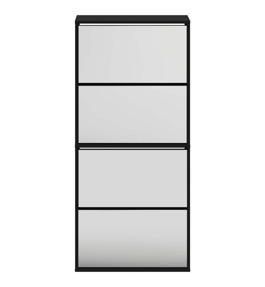Schuhschrank mit Spiegel 4 Fächer Schwarz 63x17x134 cm