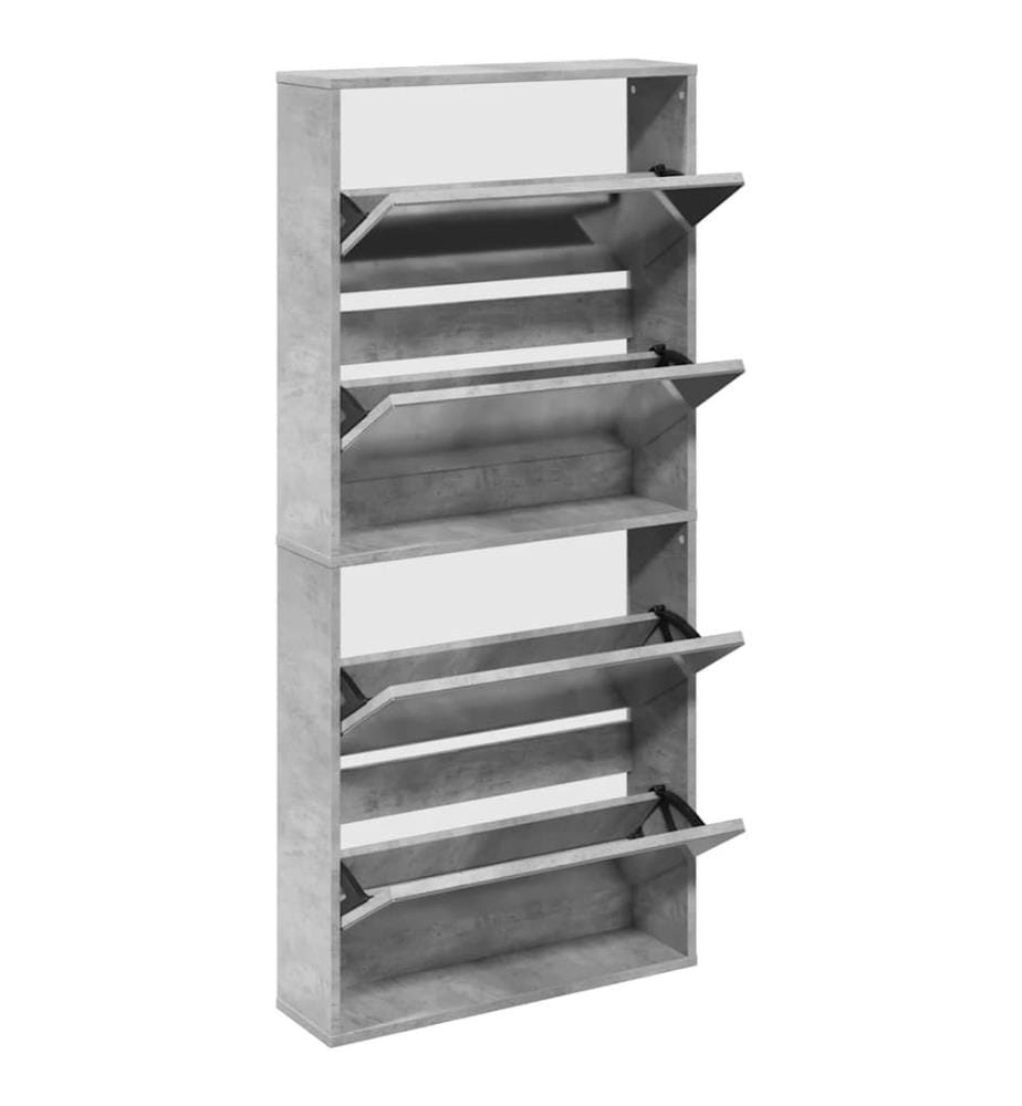 Schuhschrank mit Spiegel 4 Fächer Betongrau 63x17x134 cm