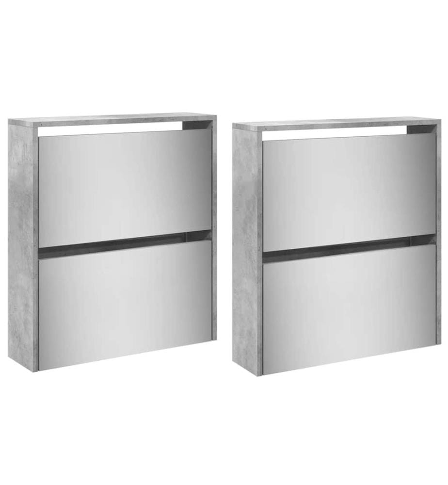 Schuhschrank mit Spiegel 4 Fächer Betongrau 63x17x134 cm