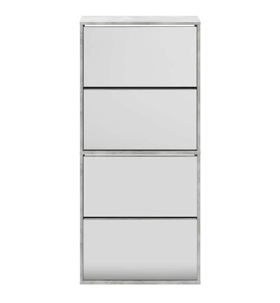 Schuhschrank mit Spiegel 4 Fächer Betongrau 63x17x134 cm