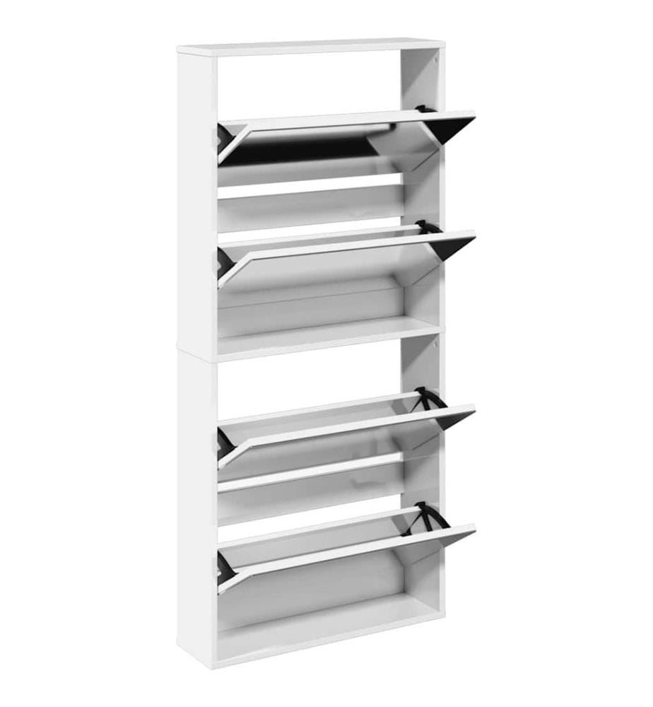 Schuhschrank mit Spiegel 4 Fächer Hochglanz-Weiss 63x17x134 cm